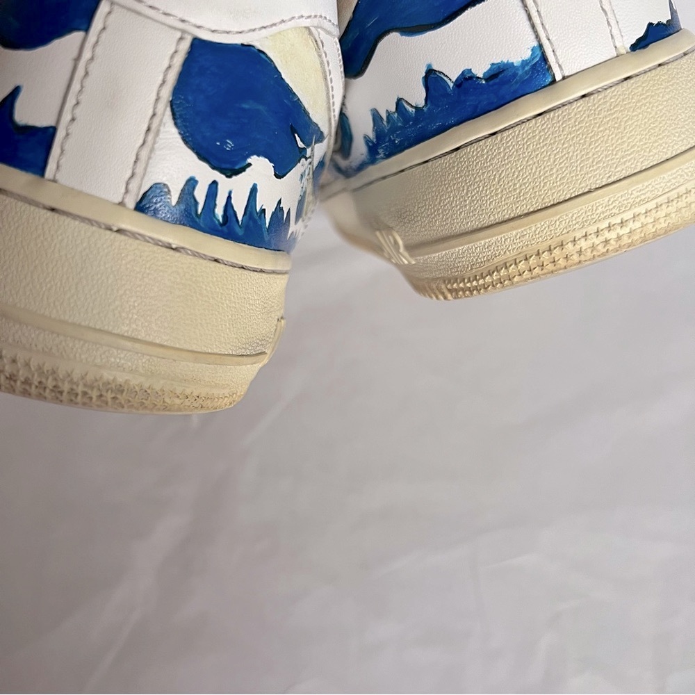 Nike Air White and Blue Ocean Waves Great Wave Custom Drawn Sneakers - Picture 14 of 14